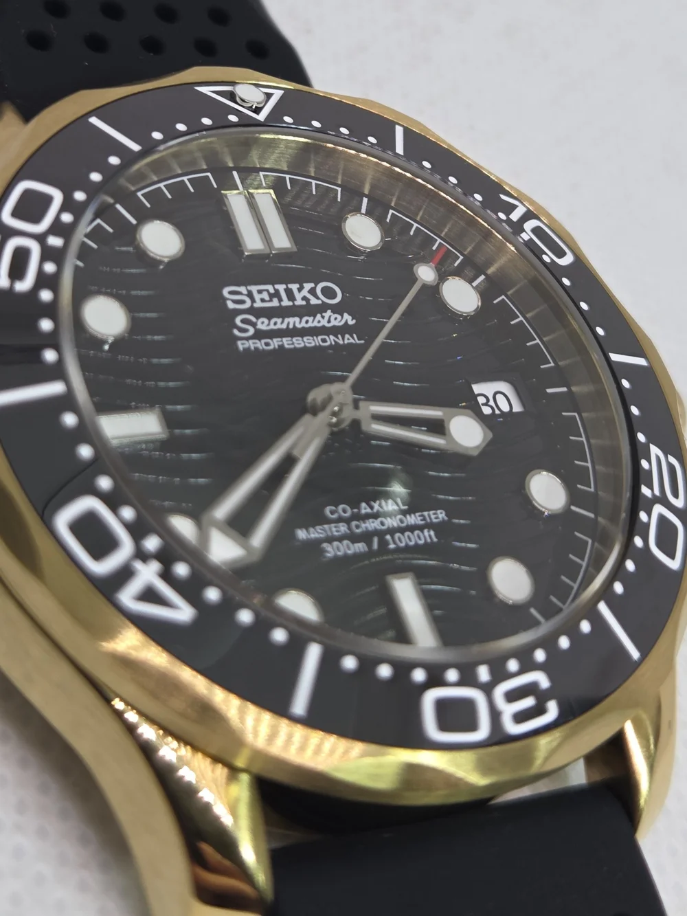 Custom 41mm Automatic Seiko Mod Watch Gold Seamaster with Black Dial NH35
